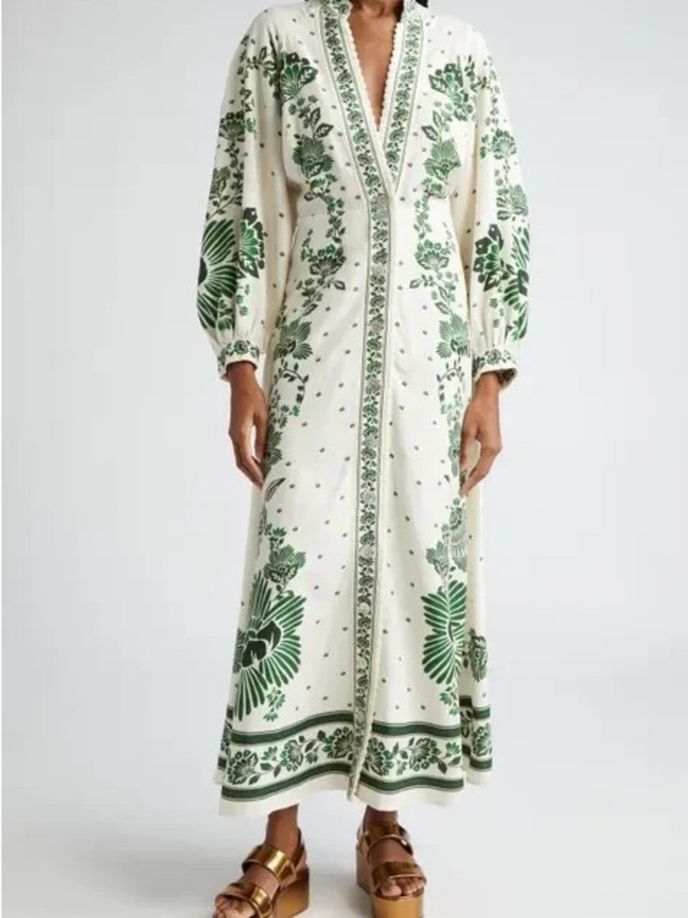 NWOT Christian Lacroix White Maxi Dress with Green Floral Print - Picture 4 of 15